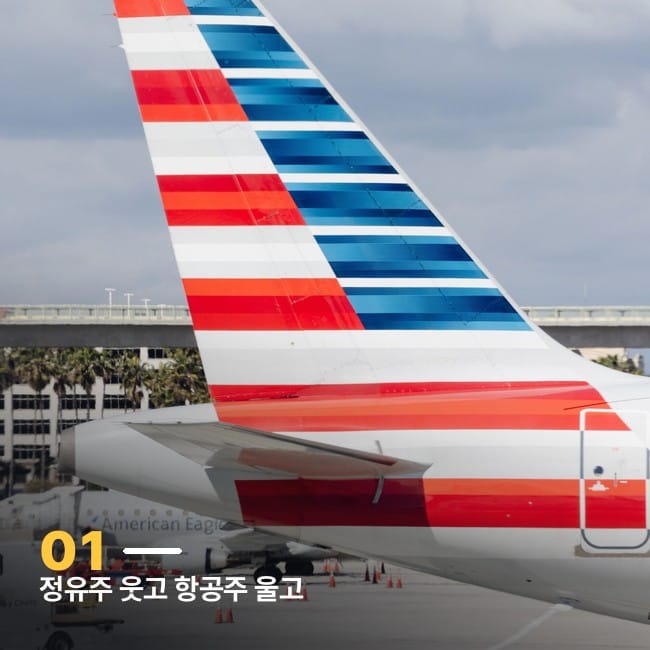 항공사 로고가 그려진 비행기 꼬리 날개