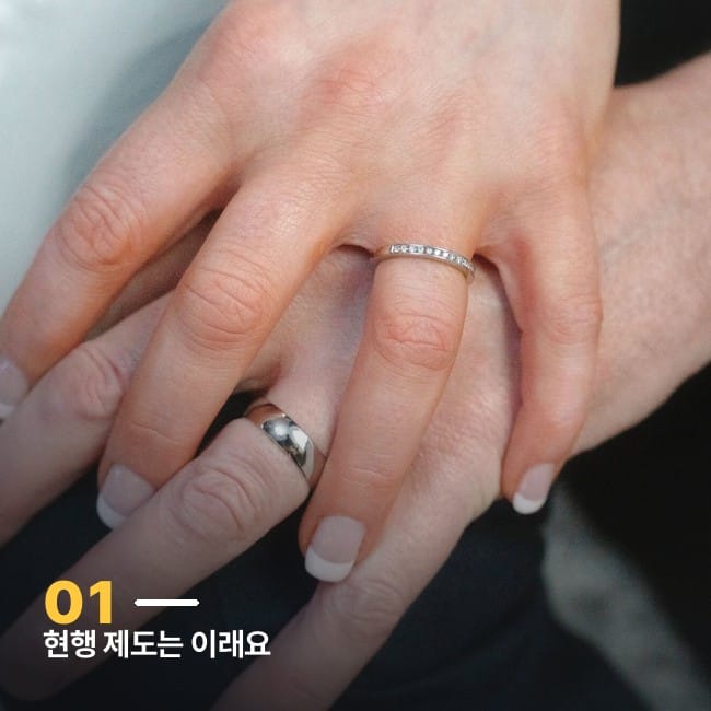 맞잡은 부부의 손과 반지 클로즈업
