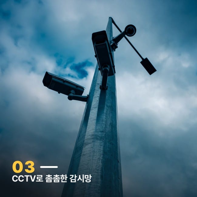 흐린 하늘 아래 CCTV 카메라