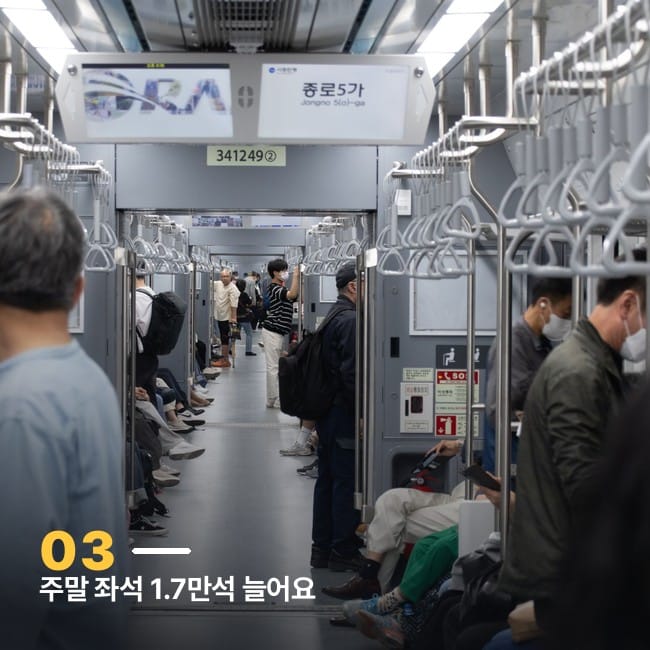 "종로5가" 안내가 보이는 서울 지하철 객차 내부